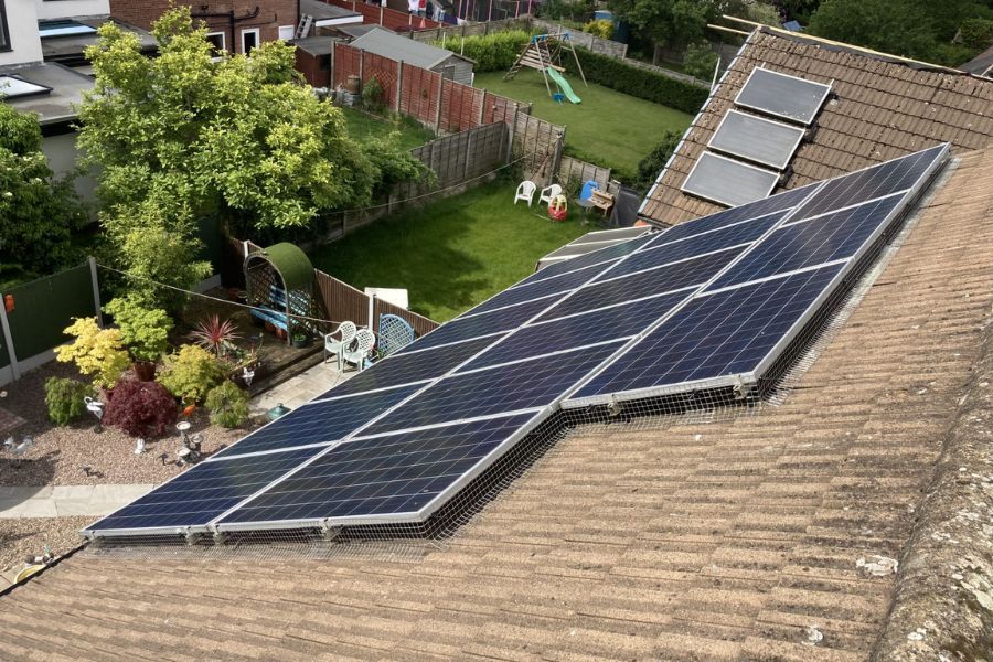 Bird-Proofing Mesh on the side of a solar panel.